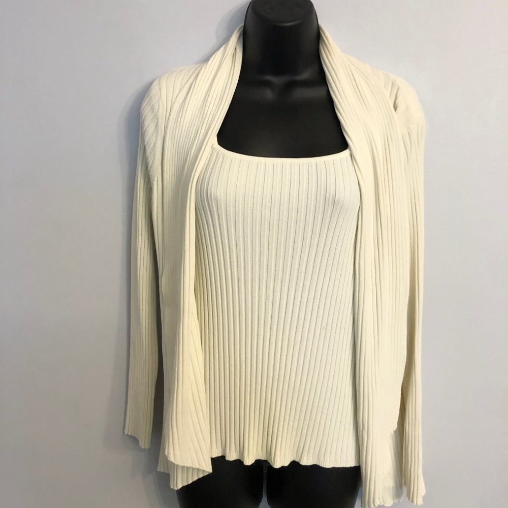 Mieka Ivory Ribbed Tank + Open Front Cardigan Set